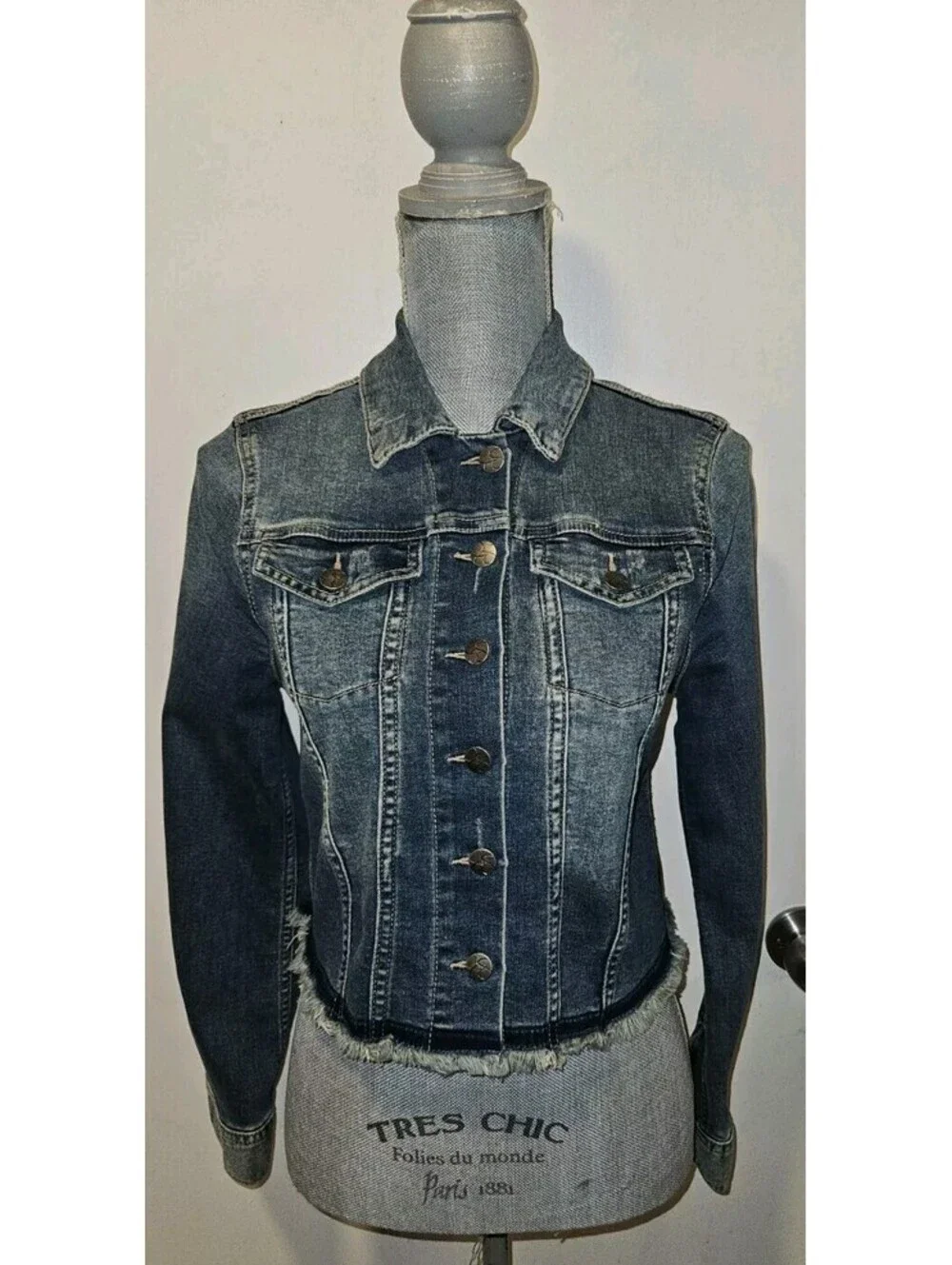 Jessica Simpson Petite Small Blue Denim Jacket Fringe Hem